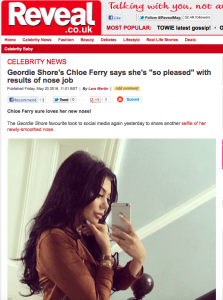 Celebrity and Geordie Shore Star Chloe Ferry talks to Reveal Magazine about her delight with the results of her Rhinoplasty with Elite Surgical